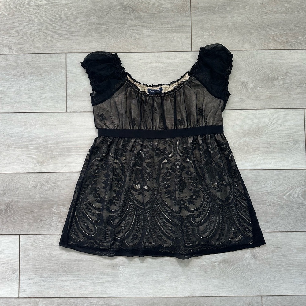 Max Edition Tan Top with Black Lace Size L - Picture 4 of 9